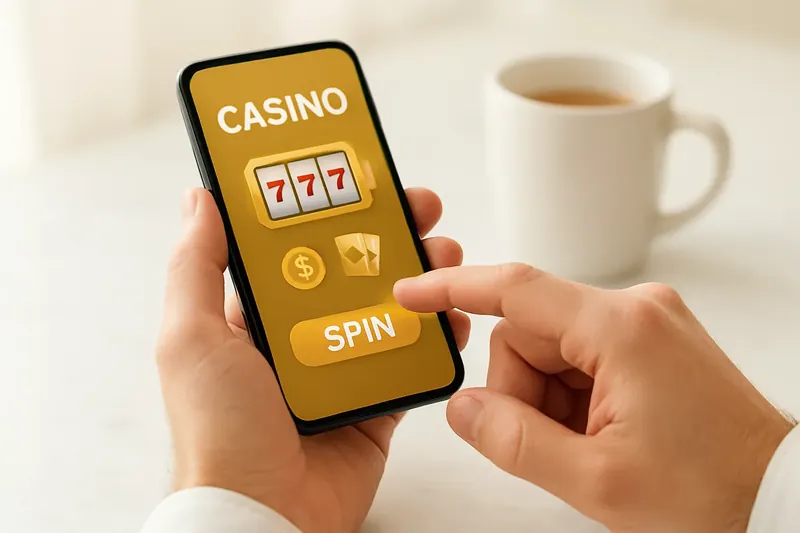 Man's hands tapping a mobile casino interface on phone