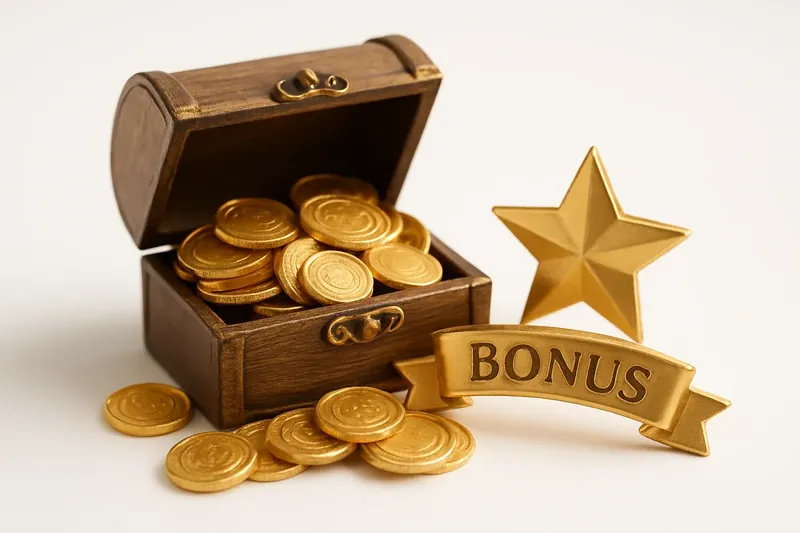 Small open treasure box spilling gold coins with bonus ribbon