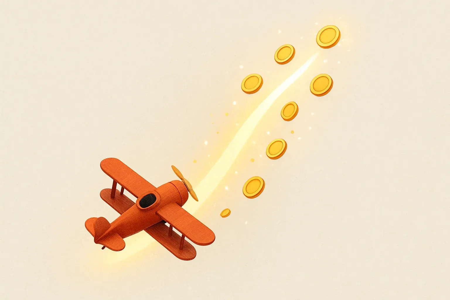 Aviator Crash Scene Red airplane climbing with glowing multiplier trail, coins, and sparks
