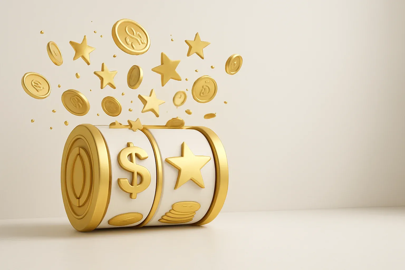 Luxury Slot Win Colorful slot machine reels with gold symbols, coins, and exploding stars